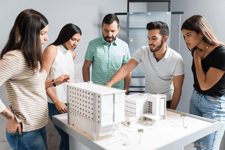 Sentara Group team reviewing a project model
